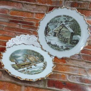 Vintage Currier & Ives Winter Collector Plate - The Farmers Home and the Old Hom